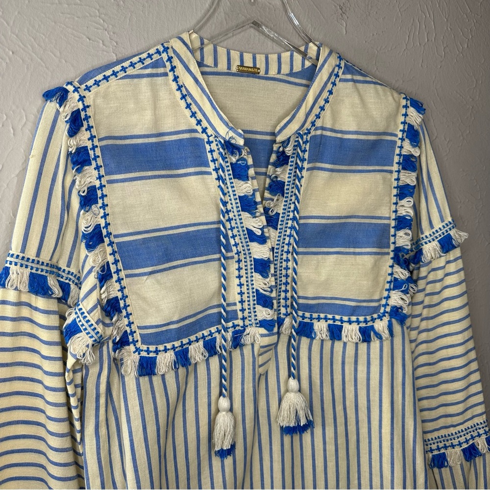 Dodo Bar Or Blue and Cream Striped Blouse - Picture 3 of 16